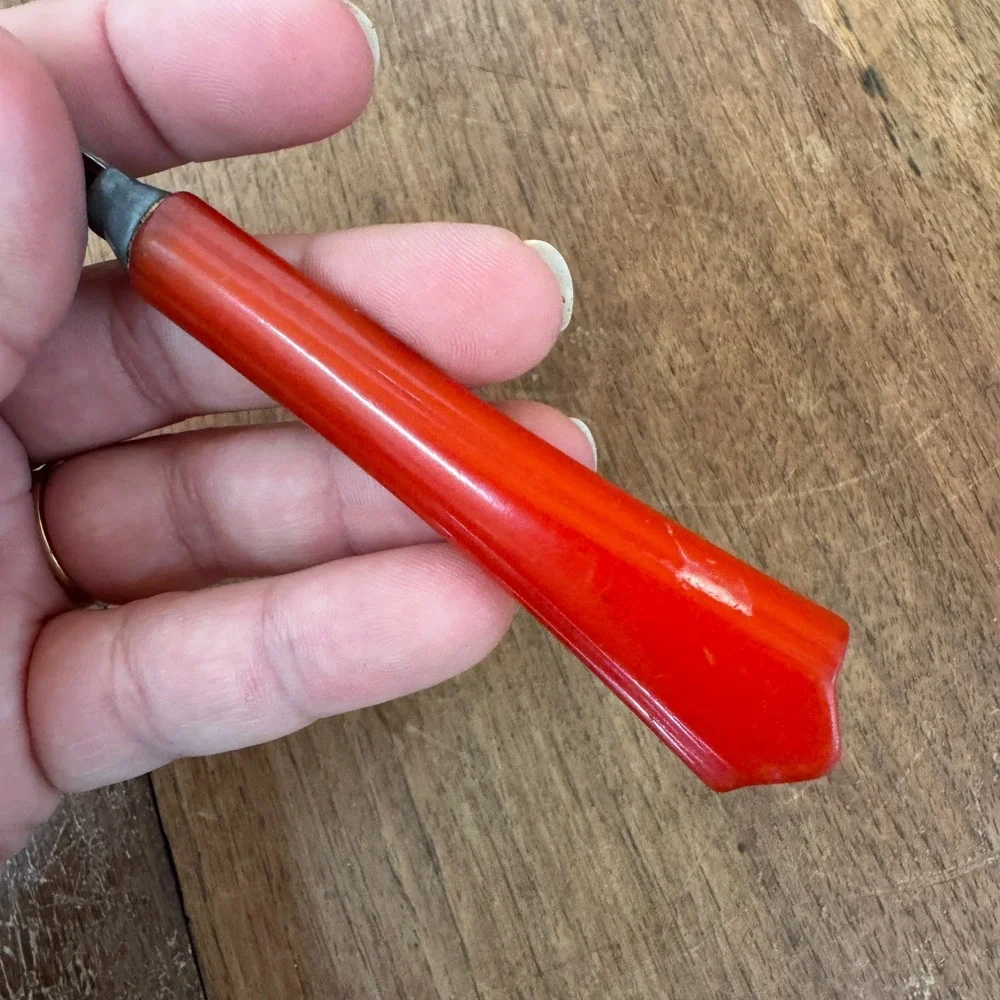 Vintage Sta-Brite Stainless Steel Fork Red‎ Bakelite Handle Made in USA